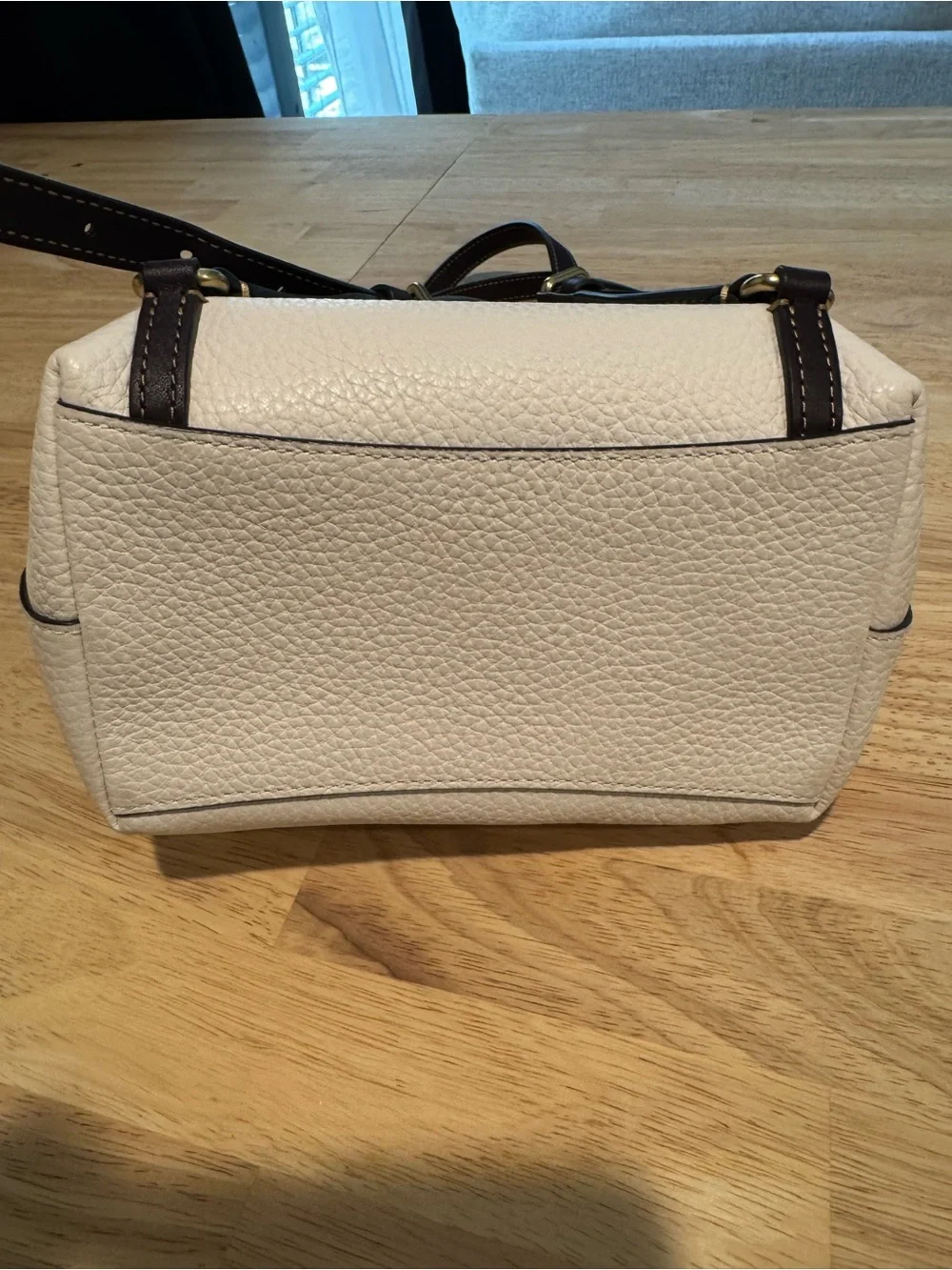 Coach Chalk Pebble Leather Mini Backpack with Black Trim